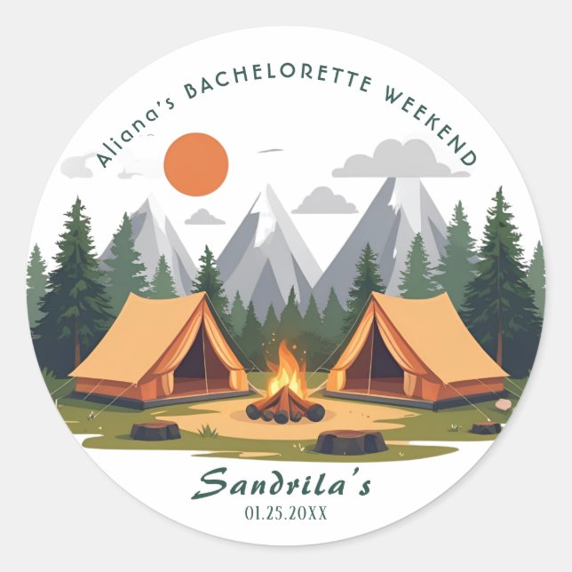 Einfaches Camping Weekend Junggeselinnen-Abschied Runder Aufkleber (Vorderseite)