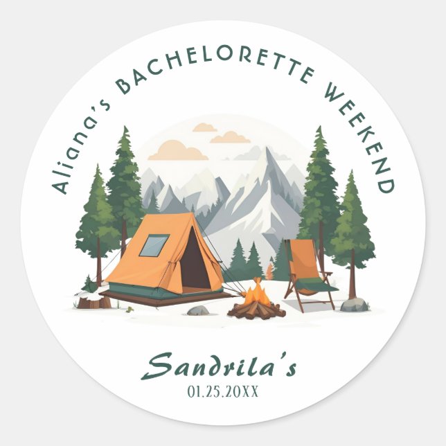 Einfaches Camping Weekend Junggeselinnen-Abschied Runder Aufkleber (Vorderseite)