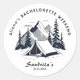 Einfaches Camping-Wochenende-Junggesellinnenabschi Runder Aufkleber