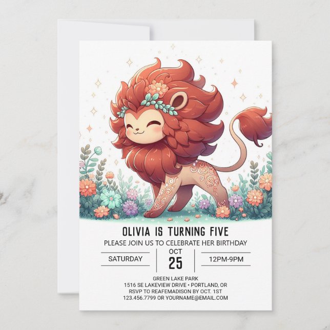 Einfaches Cartoon Lion Digital Geburtstag Einladung (Vorderseite)