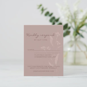 Einfaches Chic Botanisches Skript Dusty Mauve Wedd RSVP Karte