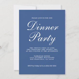Einfaches Chic Calligraphy Classic Blue Dinner Par Einladung