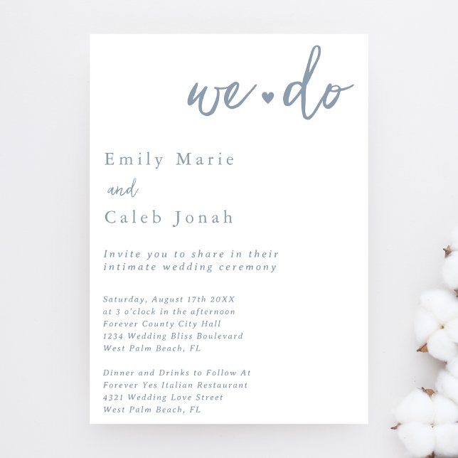 Einfaches Chic Dusty Blue Intimate Courthouse Wedd Einladung (Von Creator hochgeladen)