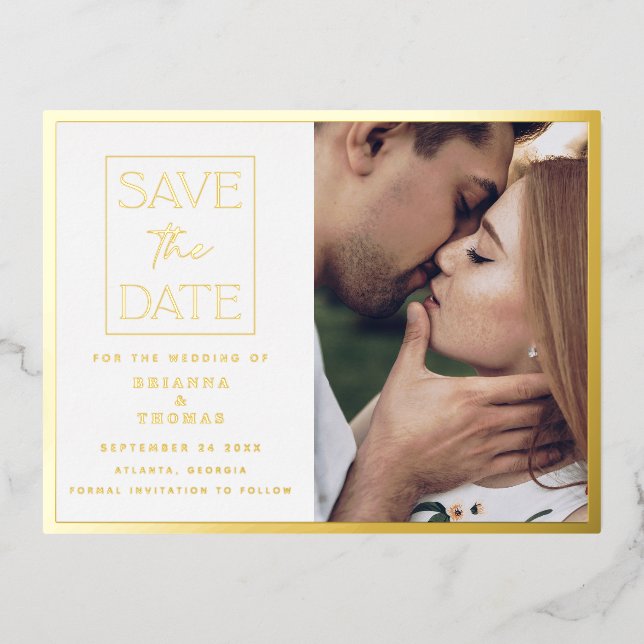 Einfaches Chic-Foto Save the Date HochzeitGold Folie Einladungspostkarte (Vorderseite)