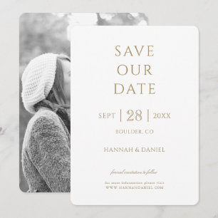 Einfaches Chic Gold Foto Hochzeit Sichern Sie das Einladung