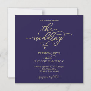 Einfaches Chic Gold Navy Blue Wedding Magneteinladung