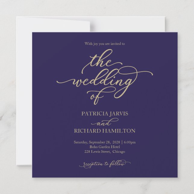 Einfaches Chic Gold Navy Blue Wedding Magneteinladung (Vorderseite)
