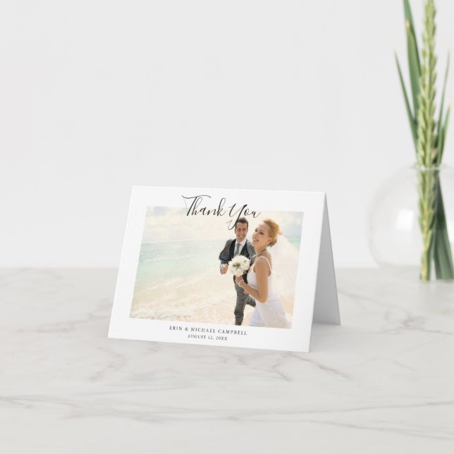 Einfaches Chic Modernes Script Foto Hochzeit Viele Dankeskarte (Vorderseite)