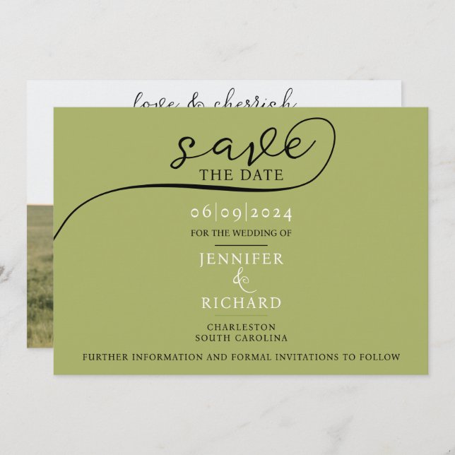 Einfaches Chic Sage Green Rustic Wedding Foto Save The Date (Vorne/Hinten)