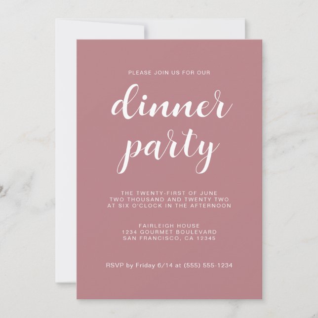 Einfaches Chic Script Dusty Rose Dinner Party Einladung (Vorderseite)