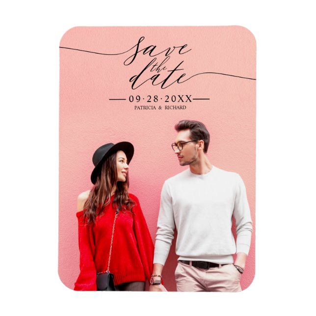 Einfaches Chic-Script Hochzeit Rettet das Datum Fo Magnet (Vertikal)