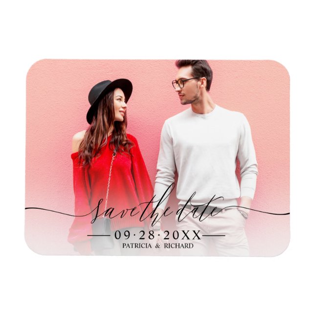 Einfaches Chic-Script Hochzeit Termin Foto Magnet (Horizontal)