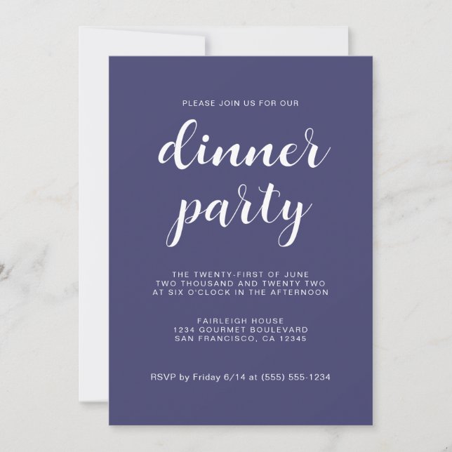Einfaches Chic Script Navy Blue Dinner Party Einladung (Vorderseite)
