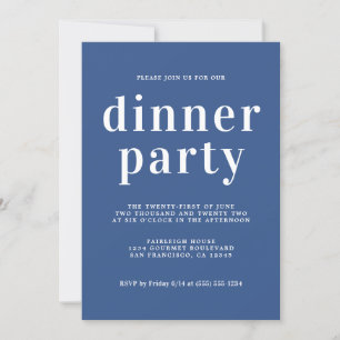 Einfaches Chic Typografy Classic Blue Dinner Party Einladung