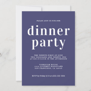 Einfaches Chic Typografy Navy Blue Dinner Party Einladung