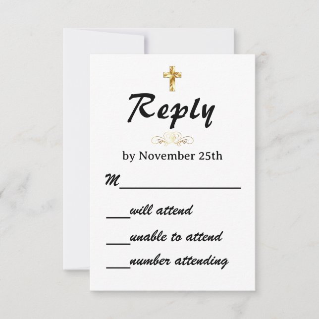 Einfaches Christliches Hochzeitkreuz RSVP Karte (Vorderseite)