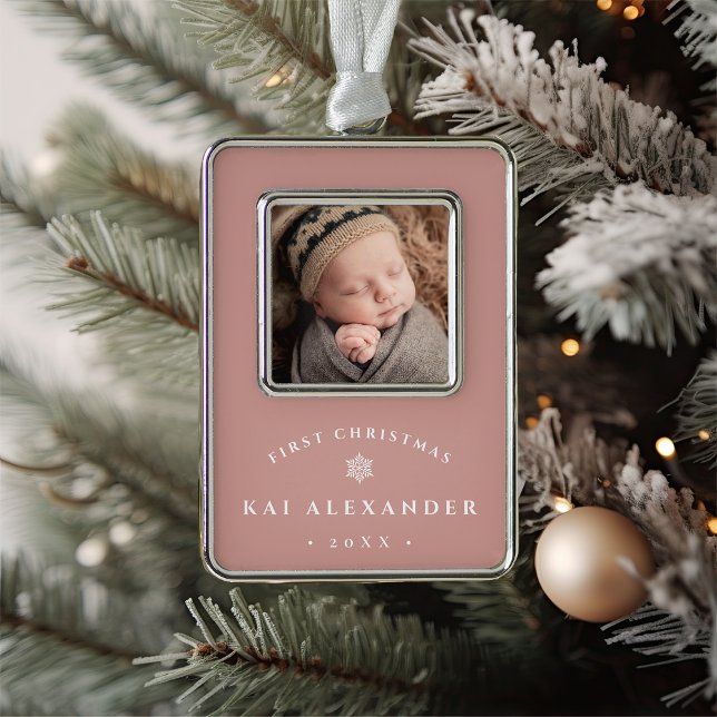 Einfaches Classic Baby's First Christmas Foto Rahmen-Ornament Silber (Von Creator hochgeladen)