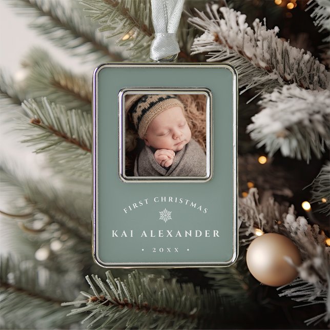 Einfaches Classic Baby's First Christmas Foto Rahmen-Ornament Silber (Von Creator hochgeladen)