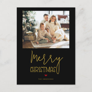 Einfaches Classic Black Gold Frohe Weihnachts-Foto Feiertagspostkarte