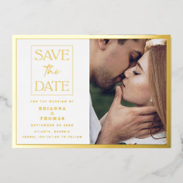Einfaches Classic Foto Wedding Gold Save the Date Folieneinladung