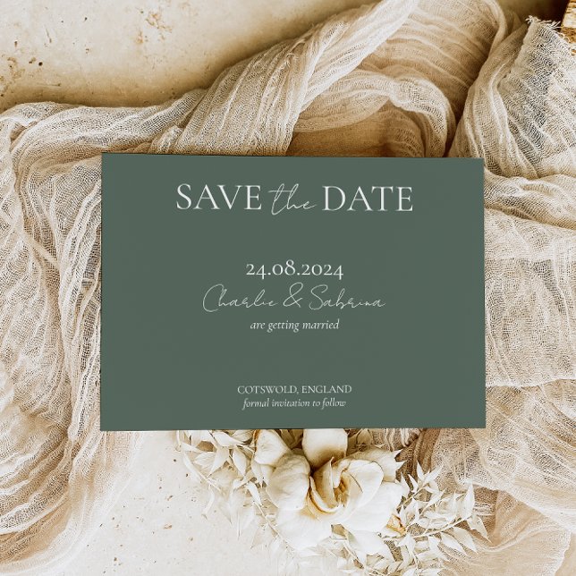 Einfaches Classic Sage Green Save the Date Minimal (Von Creator hochgeladen)