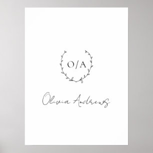 Einfaches Classic Wreath-Wappen Elegantes Monogram Poster