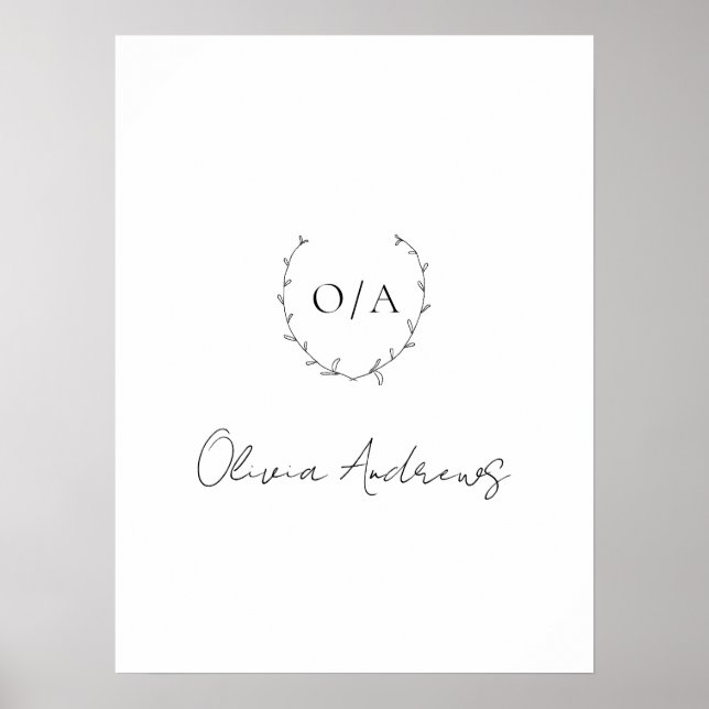 Einfaches Classic Wreath-Wappen Elegantes Monogram Poster (Vorne)