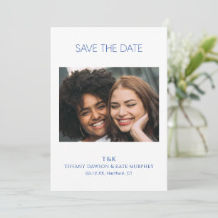 Einfaches Cobalt Blue Foto Monogram Moderne Hochze Save The Date