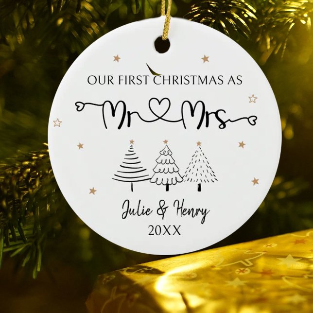Einfaches Couple First Christmas Keramik Ornament (Von Creator hochgeladen)