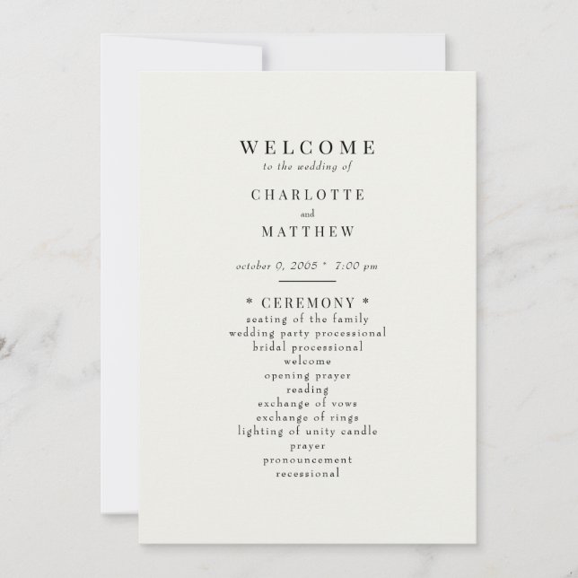 Einfaches Cream-Hochzeitsprogramm Einladung (Vorderseite)