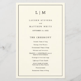 Einfaches Cream Monogram Elegant Wedding Programm