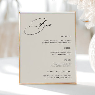 Einfaches Cream Wedding Bar Menu Poster