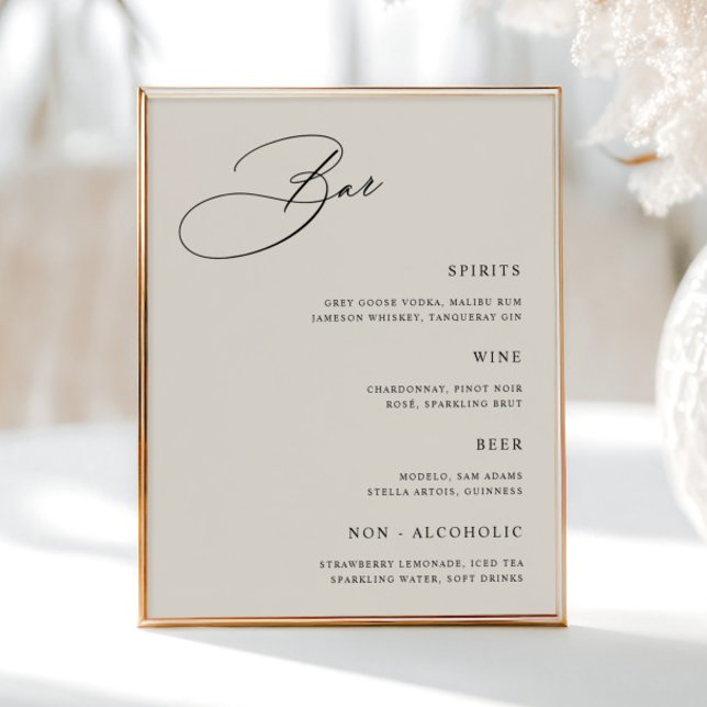Einfaches Cream Wedding Bar Menu Poster (Von Creator hochgeladen)