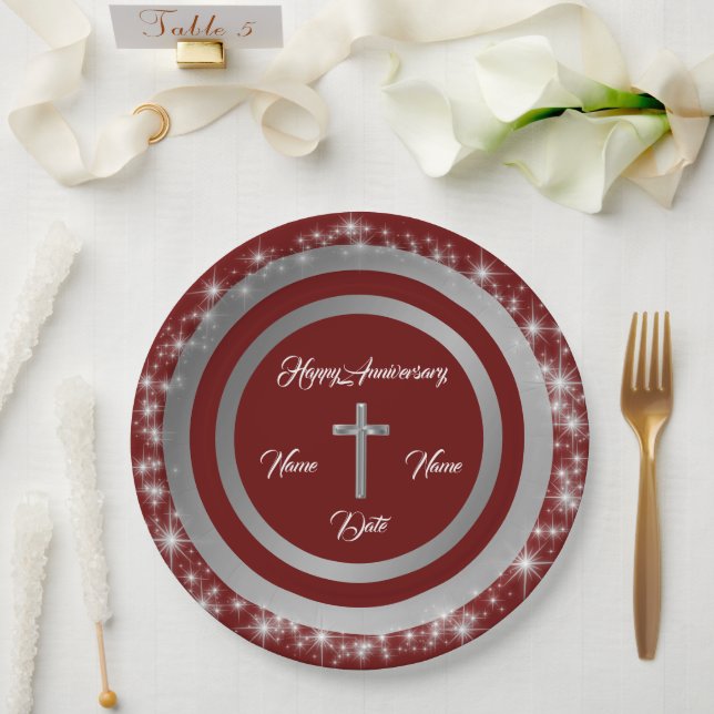 Einfaches Cross Customizing Silver Jubiläum Pappteller (Hochzeit)
