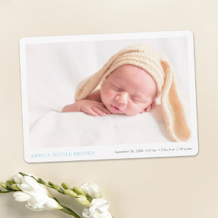 Einfaches Custom Foto Blue New Baby Boy Birth Ankündigung