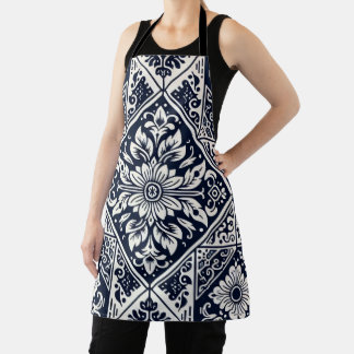 Einfaches Design der Batik Blau- und Weißfliesen Schürze