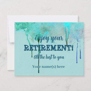 Einfaches Design Wasserfarbe Türkis Ruhestandswüns Mitteilungskarte