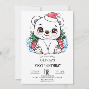 Einfaches Dreamy-Polar-Bär 1. Geburtstag digital Einladung
