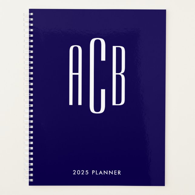 Einfaches drei Buchstaben Monogramm Dunkelblau Planer (Vorderseite)