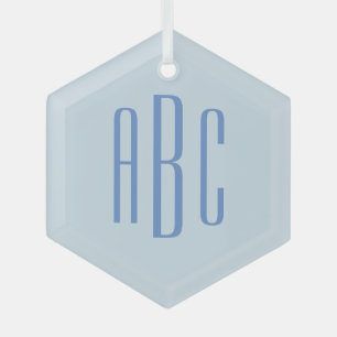 Einfaches dreibuchstabiges blaues Monogramm Ornament Aus Glas
