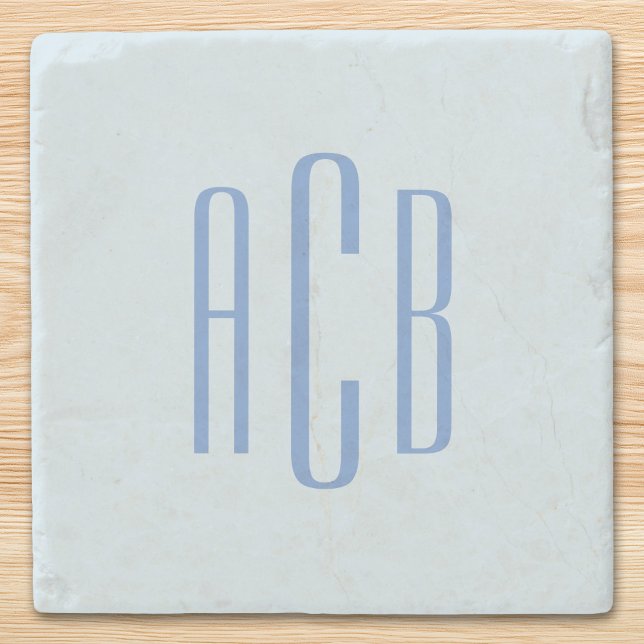 Einfaches dreibuchstabiges blaues Monogramm Steinuntersetzer (Simple Three Letter Cornflowre Blue Monogram Marble Stone Coaster)