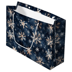 Einfaches Dunkelblau mit Schneeflocken-Muster Große Geschenktüte