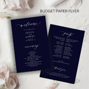 Einfaches dunkelblau-weißes Hochzeitsprogramm zum 