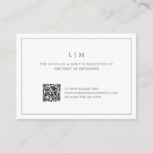 Einfaches dunkelgraues Monogramm QR-Code-Hochzeit Mitteilungskarte
