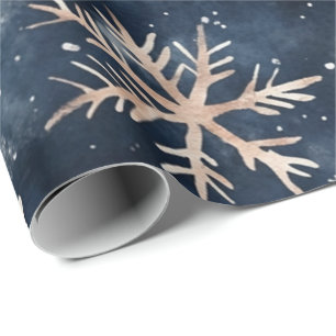 Einfaches dunkles Blau mit Schneeflocken Geschenkpapier
