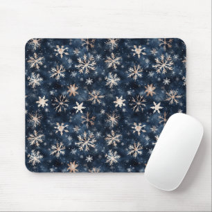 Einfaches dunkles Blau mit Schneeflocken Mousepad