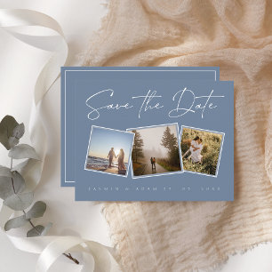 Einfaches Dusty Blue Foto Hochzeit Sichern Sie das Ankündigungspostkarte