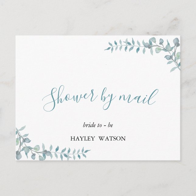 Einfaches Dusty Blue Watercolor Brautparty per Mai Einladungspostkarte (Vorderseite)