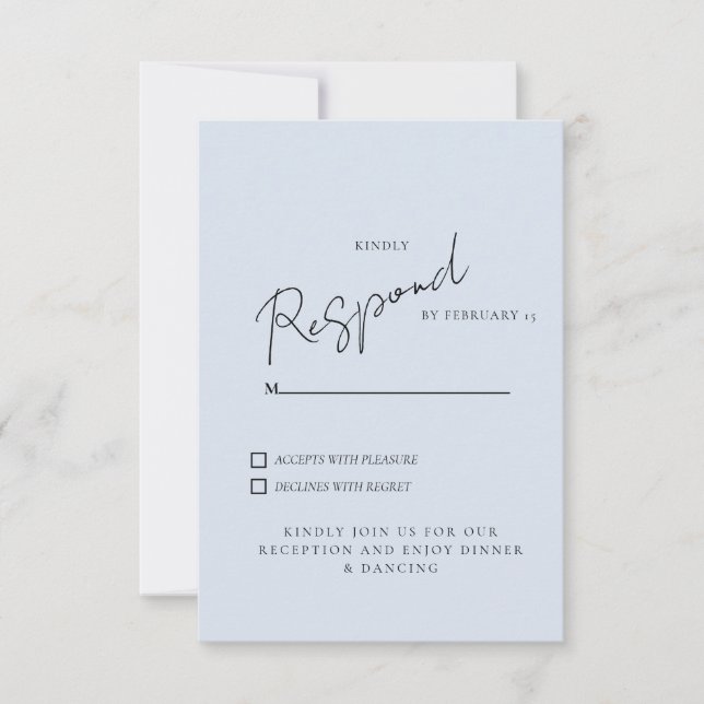 Einfaches Dusty Blue Wedding RSVP Dinner & Dancing (Vorderseite)