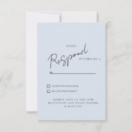 Einfaches Dusty Blue Wedding RSVP Dinner & Dancing Karte
